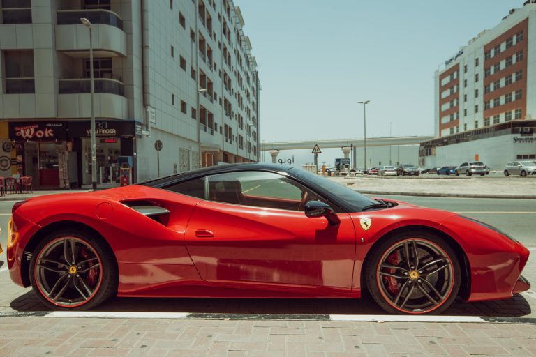Red Ferrari 488 GTB parked on the Street